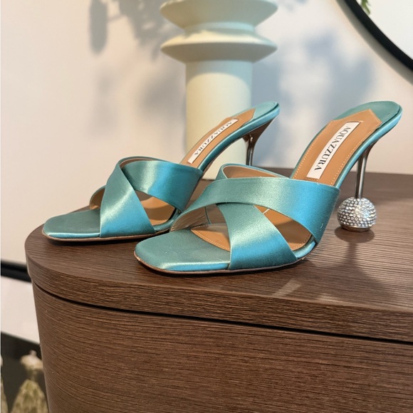 Aquazzura Turquoise Heels with Sparkling Silver Details - Picture 5 of 6